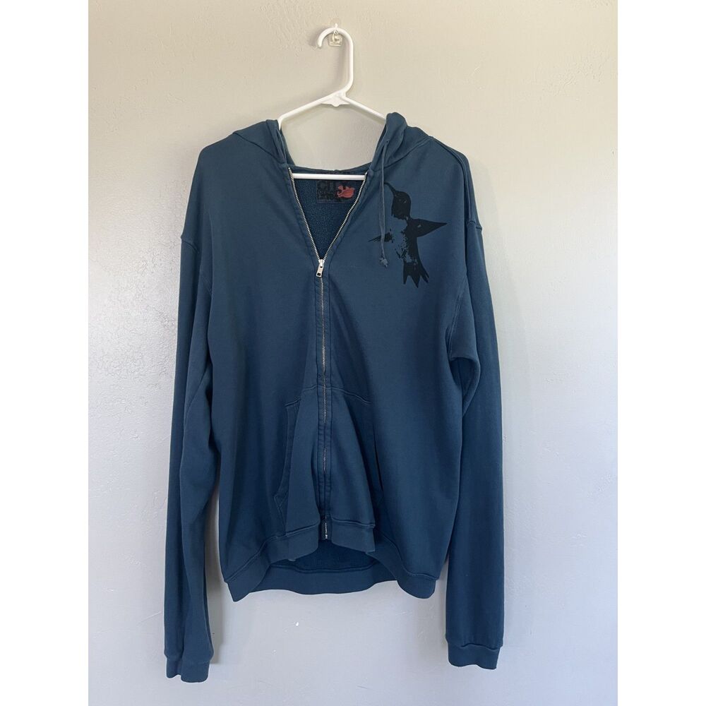 FREECITY Vintage Hummingbird Zip Up Hoodie Teal Blue Streetwear Size XL (4)